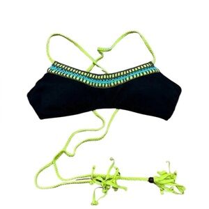 Victorias Secret Women’s Black Neon Strappy Crochet Bikini Top Small